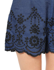 SHORTS DONNA MC 2 SAINT BARTH AMANI BLU NAVY IN COTONE CHAMBRAY CON RICAMI FLOREALI