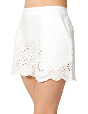 SHORTS DONNA MC 2 SAINT BARTH AMANI BIANCO RICAMO SANGALLO IN COTONE