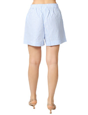 SHORTS DONNA MC 2 SAINT BARTH AMANI BIANCO/CELESTE A RIGHE CON RICAMO LOGO SUL FONDO