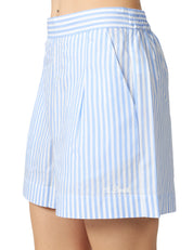SHORTS DONNA MC 2 SAINT BARTH AMANI BIANCO/CELESTE A RIGHE CON RICAMO LOGO SUL FONDO