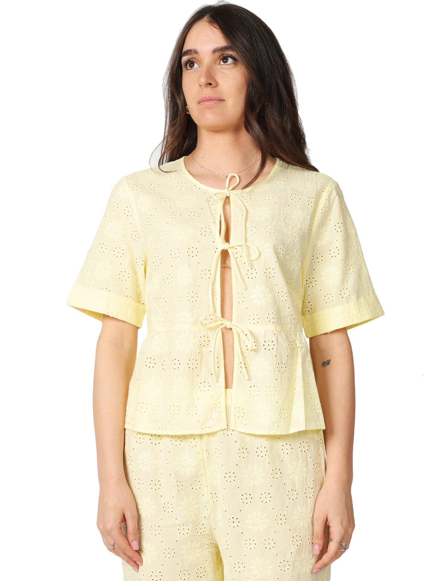 CAMICIA DONNA MC 2 SAINT BARTH ALYSON YELLOW CON LACCETTI IN COTONE SANGALLO