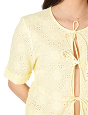 CAMICIA DONNA MC 2 SAINT BARTH ALYSON YELLOW CON LACCETTI IN COTONE SANGALLO