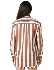 CAMICIA DONNA MC 2 SAINT BARTH BRIGITTE PANNA/MARRONE A RIGHE CON RICAMO SULLA SCHIENA