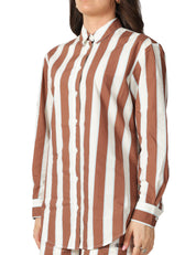 CAMICIA DONNA MC 2 SAINT BARTH BRIGITTE PANNA/MARRONE A RIGHE CON RICAMO SULLA SCHIENA
