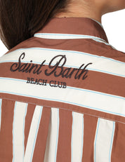 CAMICIA DONNA MC 2 SAINT BARTH BRIGITTE PANNA/MARRONE A RIGHE CON RICAMO SULLA SCHIENA