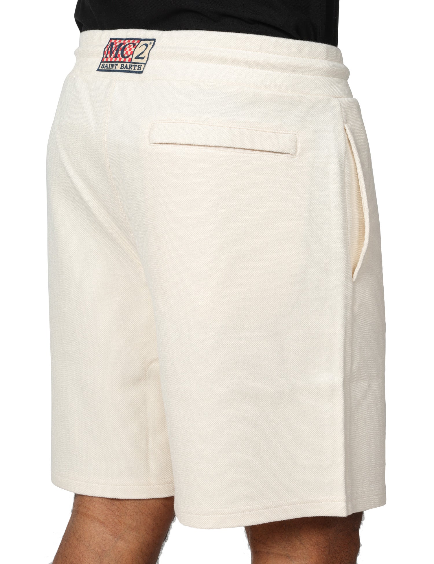 BERMUDA UOMO MC 2 SAINT BARTH BRAYDEN CREAM IN PIQUET CON COULISSE E RICAMO LOGO