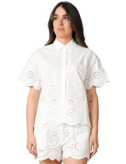 CAMICIA DONNA MC 2 SAINT BARTH CLEMENTINE BIANCA IN COTONE CON RICAMI FLOREALI