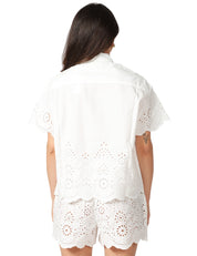 CAMICIA DONNA MC 2 SAINT BARTH CLEMENTINE BIANCA IN COTONE CON RICAMI FLOREALI