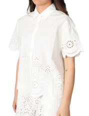 CAMICIA DONNA MC 2 SAINT BARTH CLEMENTINE BIANCA IN COTONE CON RICAMI FLOREALI
