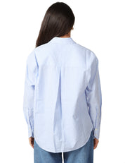 CAMICIA DONNA MC 2 SAINT BARTH CRYSTAL AZZURRO/BIANCO A RIGHE IN COTONE SEERSUCKER CON RICAMO SULLO SCOLLO