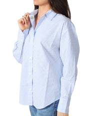 CAMICIA DONNA MC 2 SAINT BARTH CRYSTAL AZZURRO/BIANCO A RIGHE IN COTONE SEERSUCKER CON RICAMO SULLO SCOLLO