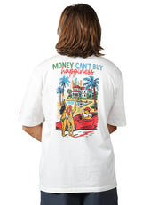 T-SHIRT UOMO MC 2 SAINT BARTH DELMAR BIANCA CON MAXI STAMPA "MONEY CAN'T BUY HAPPINESS" SUL RETRO