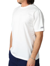 T-SHIRT UOMO MC 2 SAINT BARTH DOVER BIANCA CON RICAMO LOGO SULLA MANICA 100% COTONE