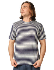 T-SHIRT UOMO MC 2 SAINT BARTH DOVER BLU/BEIGE A RIGHE IN COTONE CON RICAMO LOGO