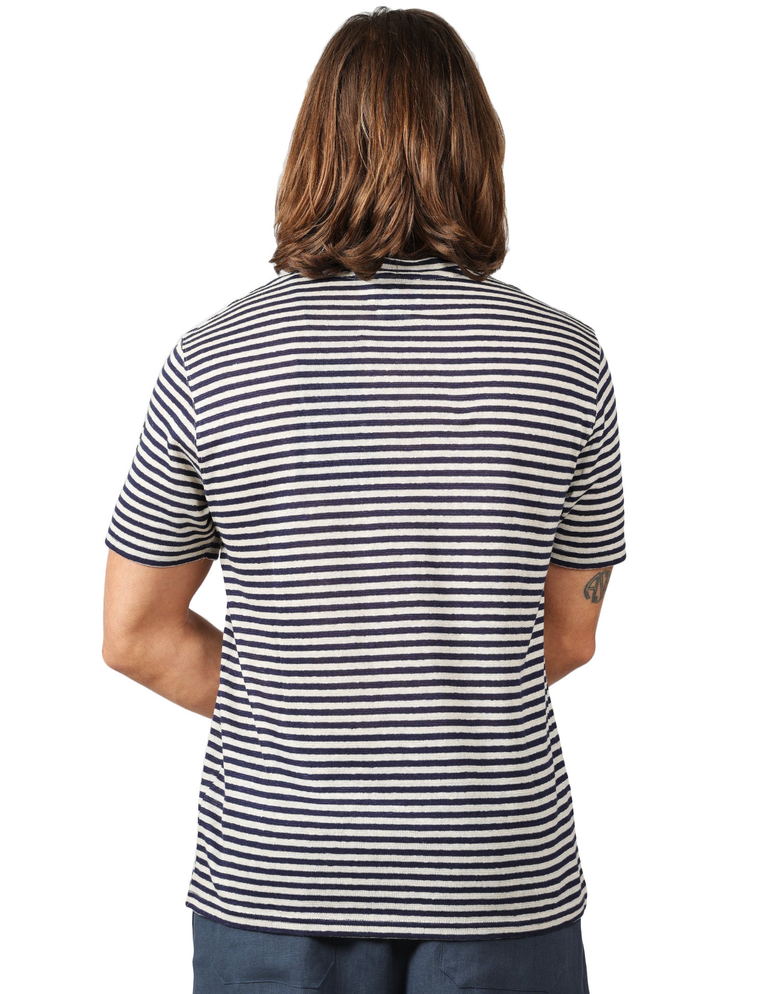 T-SHIRT UOMO MC 2 SAINT BARTH DOVER BLU/BEIGE A RIGHE IN COTONE CON RICAMO LOGO