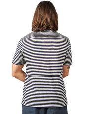 T-SHIRT UOMO MC 2 SAINT BARTH DOVER BLU/BEIGE A RIGHE IN COTONE CON RICAMO LOGO