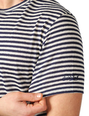 T-SHIRT UOMO MC 2 SAINT BARTH DOVER BLU/BEIGE A RIGHE IN COTONE CON RICAMO LOGO