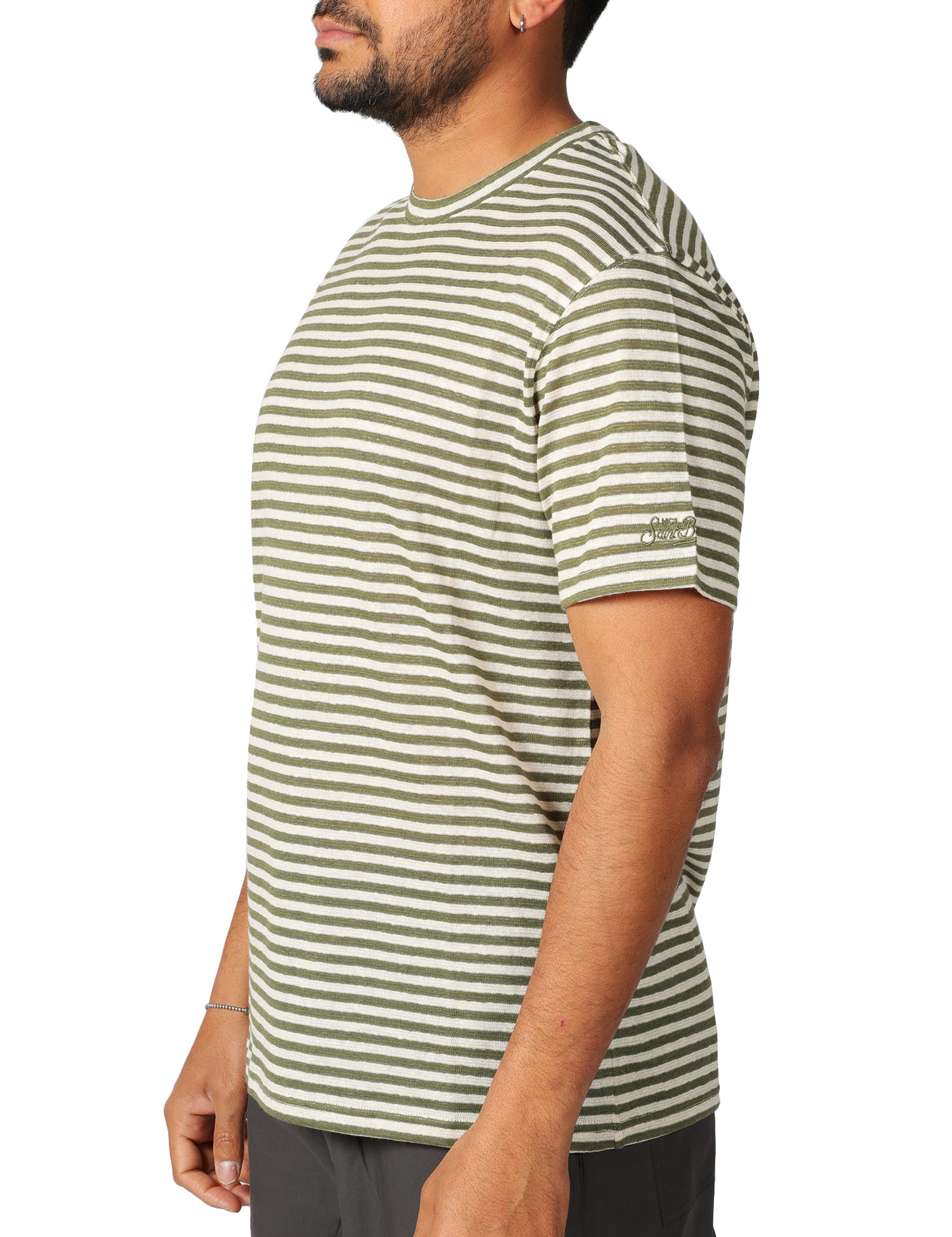 T-SHIRT UOMO MC 2 SAINT BARTH DOVER MILITARE A RIGHE 100% COTONE