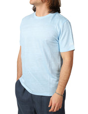 T-SHIRT UOMO MC 2 SAINT BARTH ECSTASEA LIGHT BLUE GIROCOLLO IN JERSEY DI LINO CON RICAMO LOGO SULLA MANICA