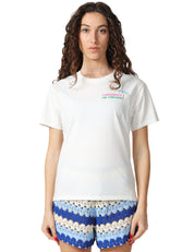 T-SHIRT DONNA MC 2 SAINT BARTH EMILIE BIANCA IN COTONE CON RICAMO "PIù ABBRONZATA CHE STRESSATA"