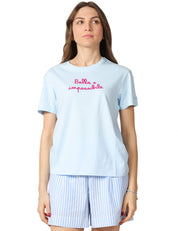 T-SHIRT DONNA MC 2 SAINT BARTH EMILIE CELESTE CON RICAMO FRONTALE "BELLA E IMPOSSIBILE"