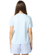 T-SHIRT DONNA MC 2 SAINT BARTH EMILIE CELESTE CON RICAMO FRONTALE "BELLA E IMPOSSIBILE"