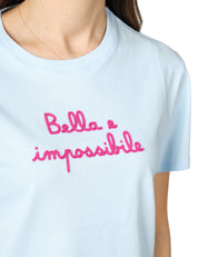 T-SHIRT DONNA MC 2 SAINT BARTH EMILIE CELESTE CON RICAMO FRONTALE "BELLA E IMPOSSIBILE"