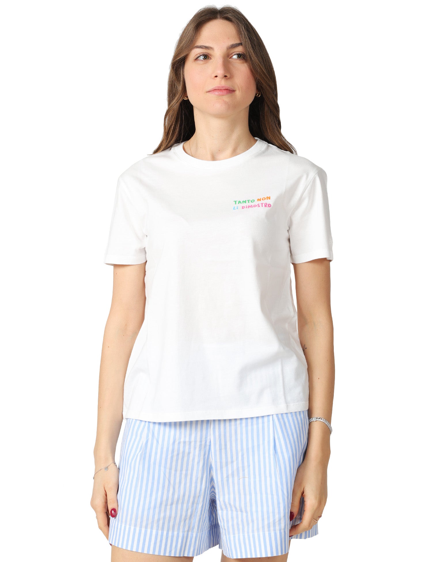 T-SHIRT DONNA MC 2 SAINT BARTH EMILIE BIANCA IN COTONE CON RICAMO "TANTO NON LI DIMOSTRO"