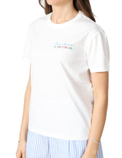 T-SHIRT DONNA MC 2 SAINT BARTH EMILIE BIANCA IN COTONE CON RICAMO "DEVO CHIEDERE AL MIO PSICOLOGO"