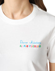 T-SHIRT DONNA MC 2 SAINT BARTH EMILIE BIANCA IN COTONE CON RICAMO "DEVO CHIEDERE AL MIO PSICOLOGO"