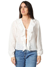 CAMICIA DONNA MC 2 SAINT BARTH BIANCA IN COTONE SANGALLO CON LACCETTI E ROUCHES
