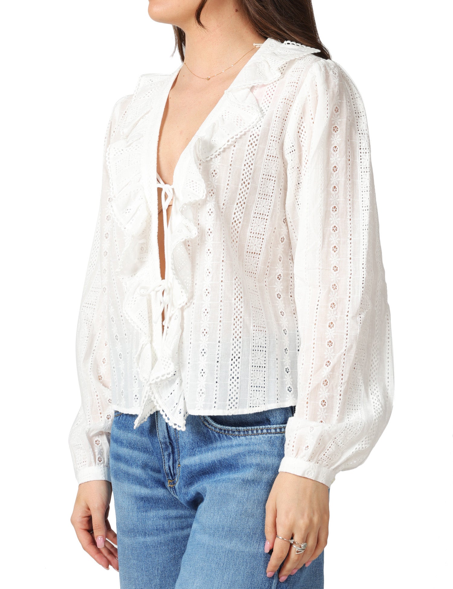 CAMICIA DONNA MC 2 SAINT BARTH BIANCA IN COTONE SANGALLO CON LACCETTI E ROUCHES