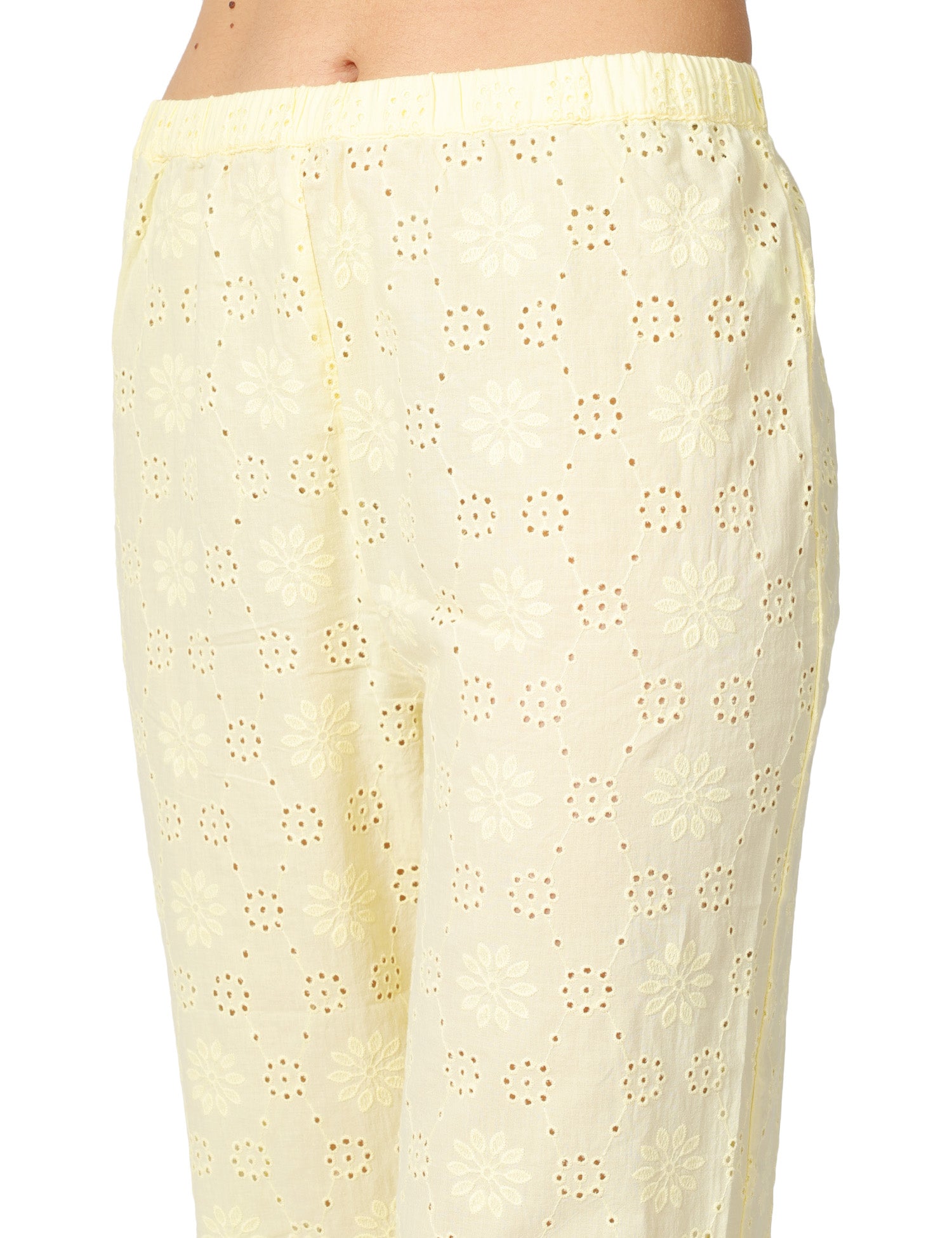 PANTALONE DONNA MC 2 SAINT BARTH INEZ YELLOW IN COTONE SANGALLO CON VITA ELASTICIZZATA