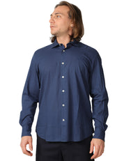 CAMICIA UOMO MC 2 SAINT BARTH CHEMISE ICE BLU NAVY IN PURO COTONE CON RICAMO LOGO SUL PETTO