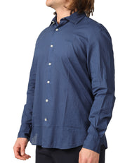 CAMICIA UOMO MC 2 SAINT BARTH CHEMISE ICE BLU NAVY IN PURO COTONE CON RICAMO LOGO SUL PETTO
