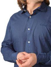 CAMICIA UOMO MC 2 SAINT BARTH CHEMISE ICE BLU NAVY IN PURO COTONE CON RICAMO LOGO SUL PETTO