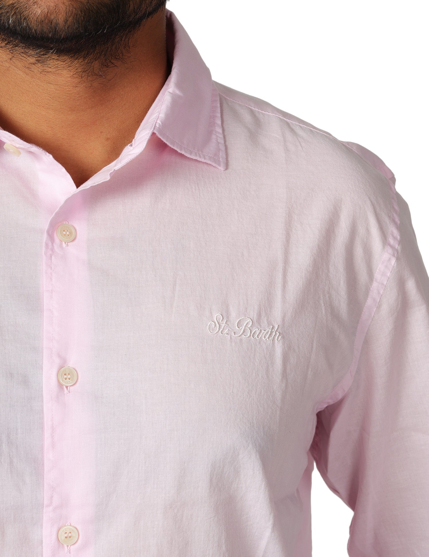 CAMICIA UOMO MC 2 SAINT BARTH CHEMISE ICE ROSA IN COTONE CON RICAMO LOGO SUL PETTO