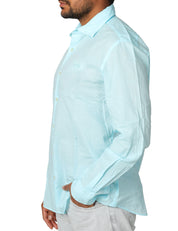 CAMICIA UOMO MC 2 SAINT BARTH CHEMISE ICE VERDE ACQUA IN COTONE CON RICAMO LOGO SUL PETTO