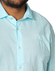 CAMICIA UOMO MC 2 SAINT BARTH CHEMISE ICE VERDE ACQUA IN COTONE CON RICAMO LOGO SUL PETTO