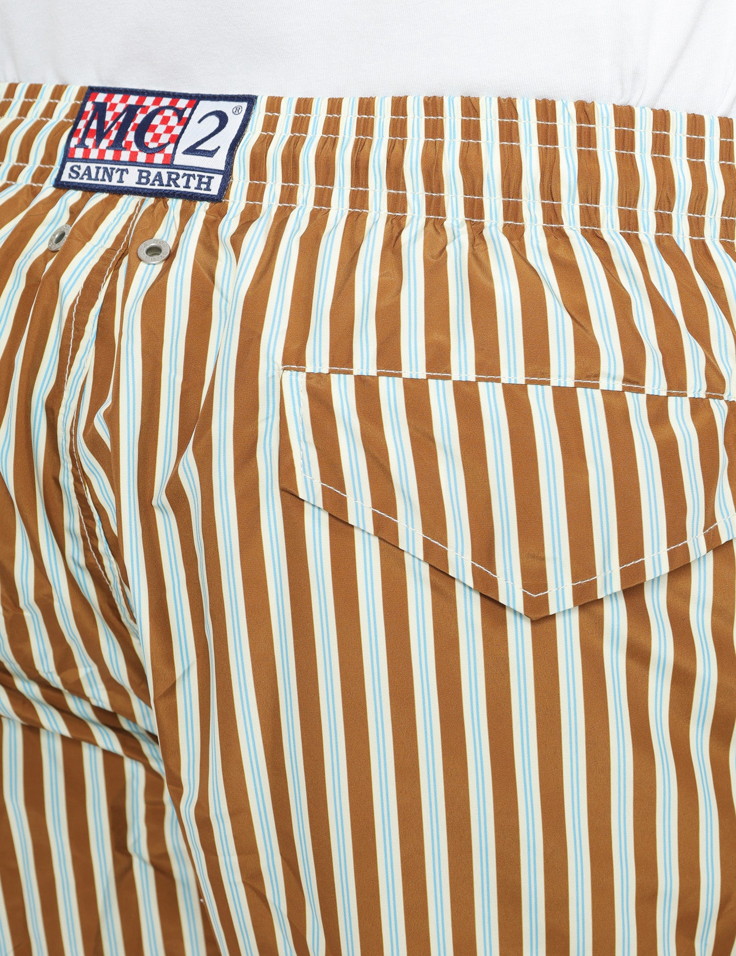 COSTUME MARE UOMO MC 2 SAINT BARTH MARRONE E AZZURRO A RIGHE CON COULISSE E RICAMO LOGO