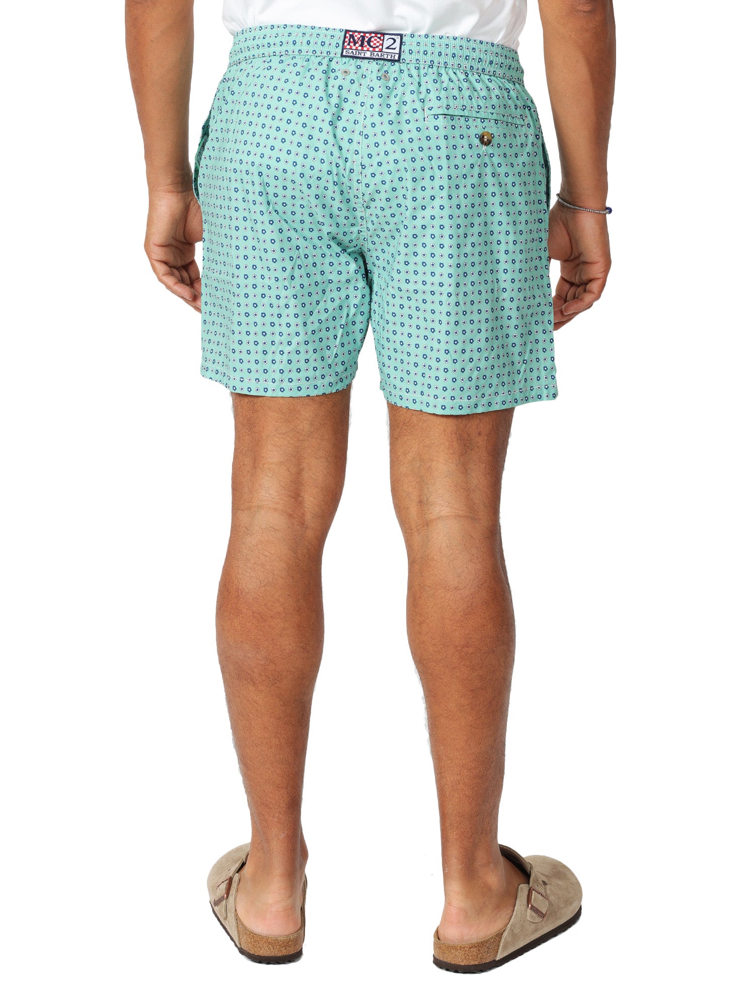 COSTUME MARE UOMO MC 2 SAINT BARTH VERDE ACQUA CON MICROFANTASIA FIORI E COULISSE