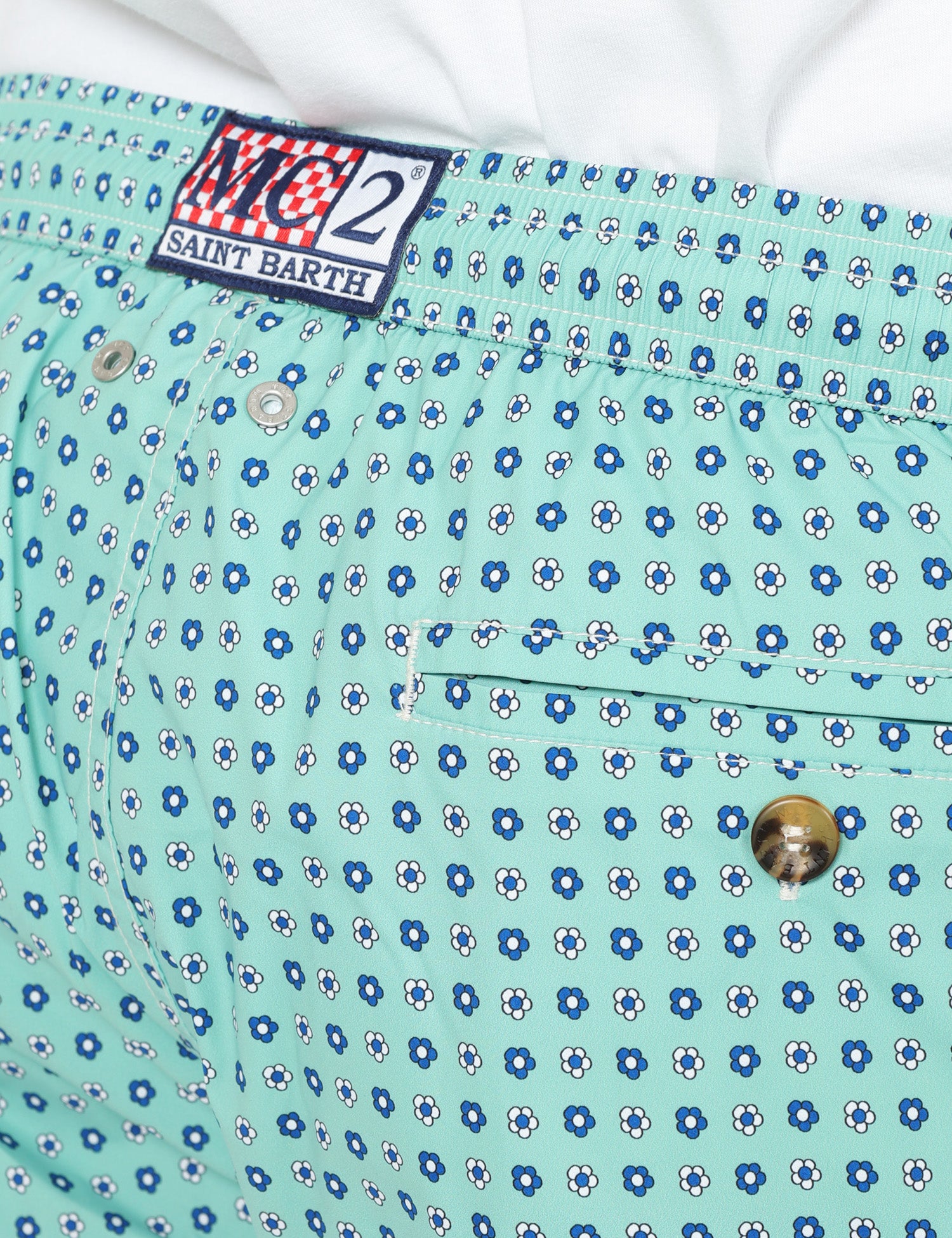 COSTUME MARE UOMO MC 2 SAINT BARTH VERDE ACQUA CON MICROFANTASIA FIORI E COULISSE