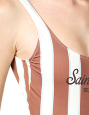 COSTUME MARE DONNA MC 2 SAINT BARTH LORA MARRONE A RIGHE INTERO CON STAMPA LOGO