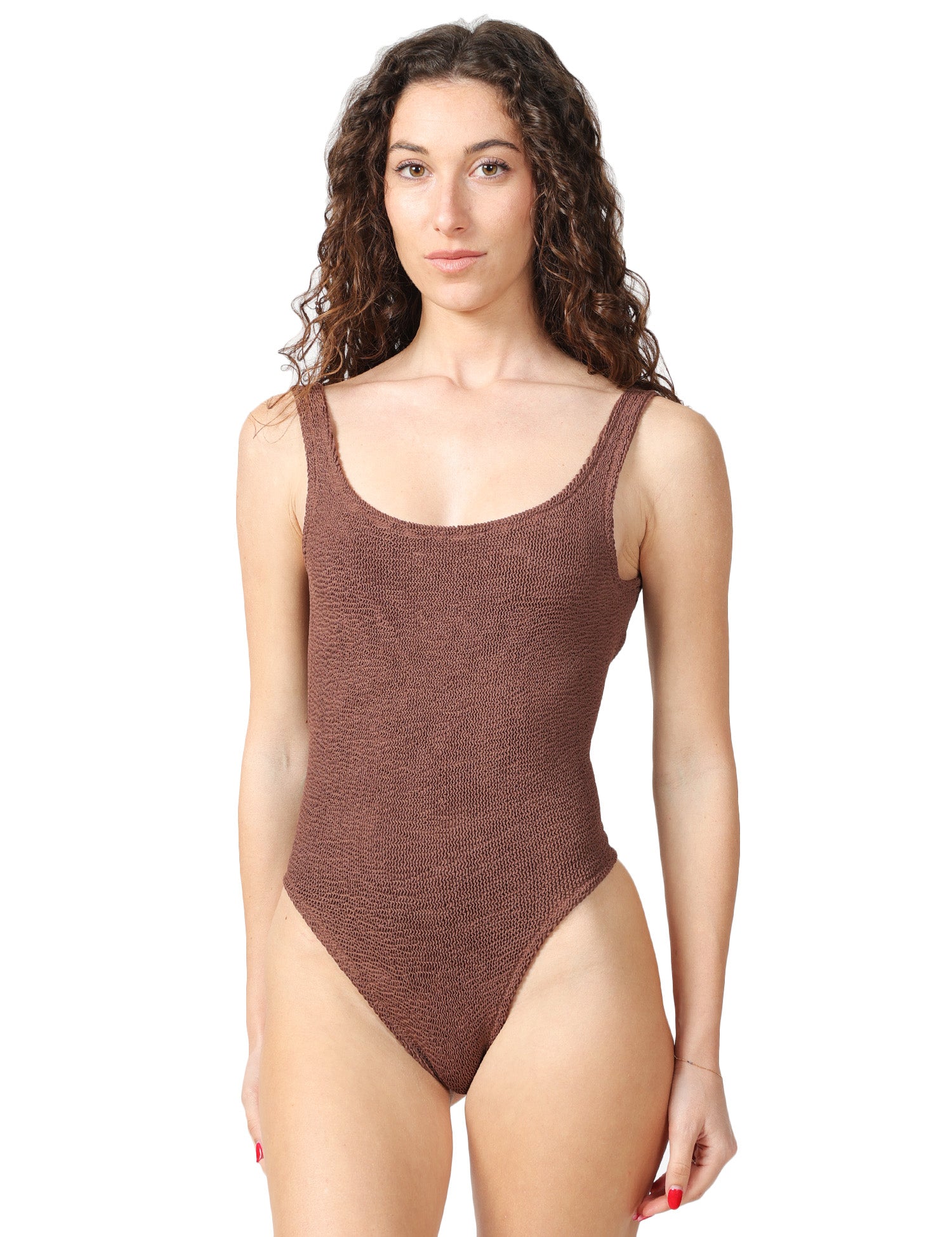 COSTUME MARE DONNA MC 2 SAINT BARTH LORA BROWN INTERO IN TESSUTO CRINKLE