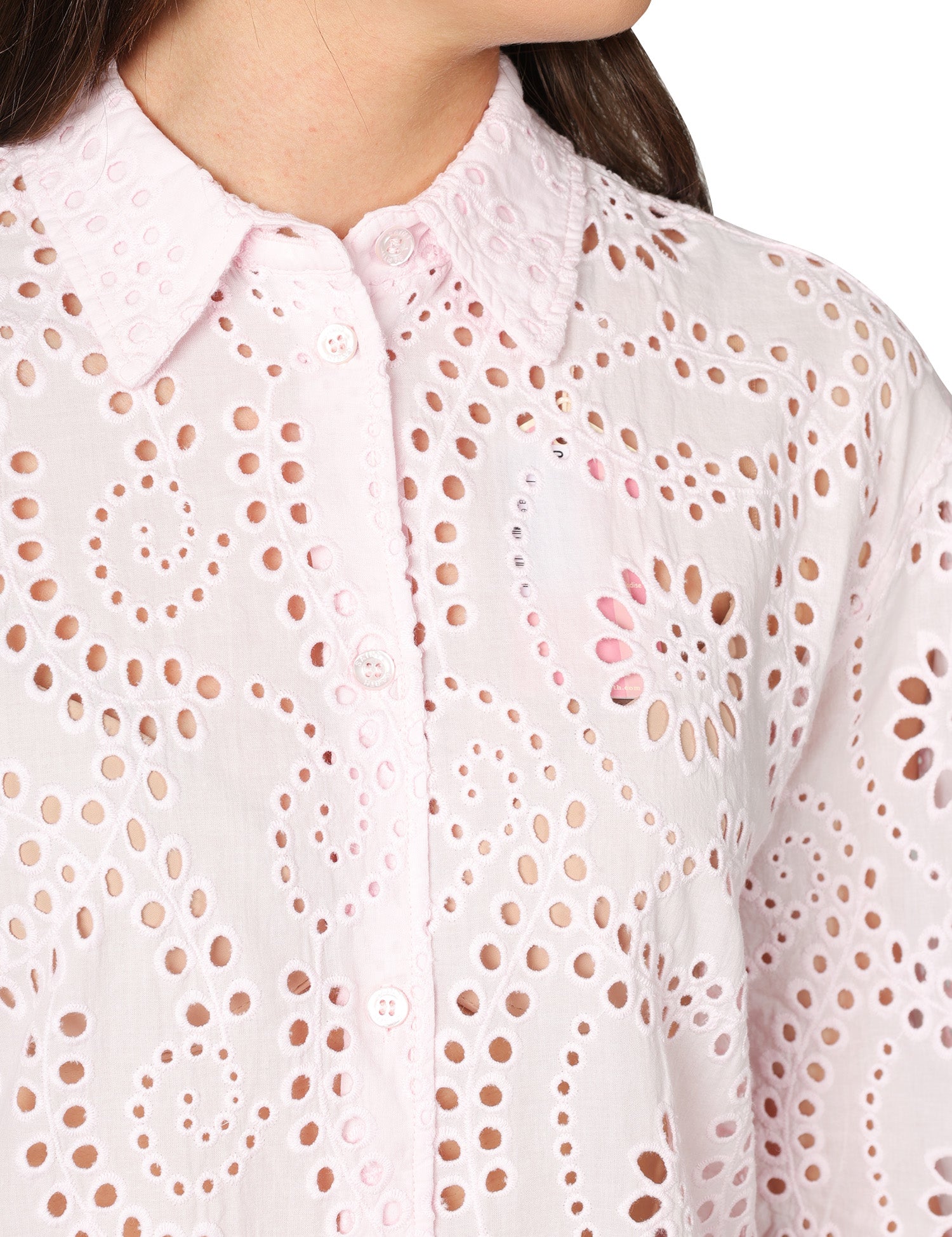 CAMICIA DONNA MC 2 SAINT BARTH MEREDITH ROSA IN COTONE SANGALLO A MANICHE LUNGHE