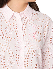 CAMICIA DONNA MC 2 SAINT BARTH MEREDITH ROSA IN COTONE SANGALLO A MANICHE LUNGHE