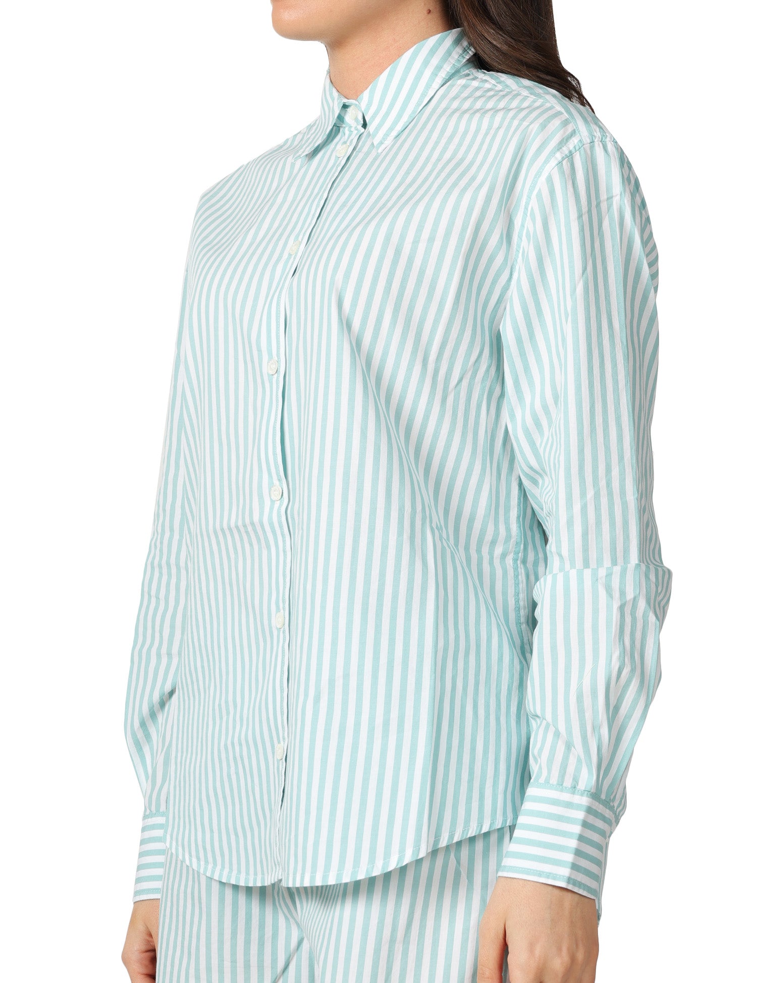 CAMICIA DONNA MC 2 SAINT BARTH MEREDITH VERDE A RIGHE CON RICAMO A CONTRASTO SULLA SCHIENA