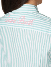 CAMICIA DONNA MC 2 SAINT BARTH MEREDITH VERDE A RIGHE CON RICAMO A CONTRASTO SULLA SCHIENA