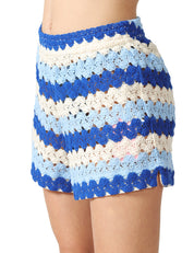 SHORTS DONNA MC 2 SAINT BARTH MEAVE BLU A RIGHE ORIZZONTALI IN TESSUTO CROCHET