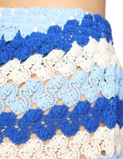 SHORTS DONNA MC 2 SAINT BARTH MEAVE BLU A RIGHE ORIZZONTALI IN TESSUTO CROCHET